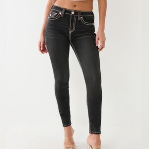 BNWT True Religion Jennie Curvy Mid Rise Skinny Jeans Havana Black Dark Size 28